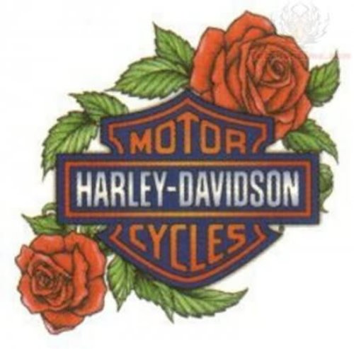Red Roses And Harley Davidson Color Tattoo Design